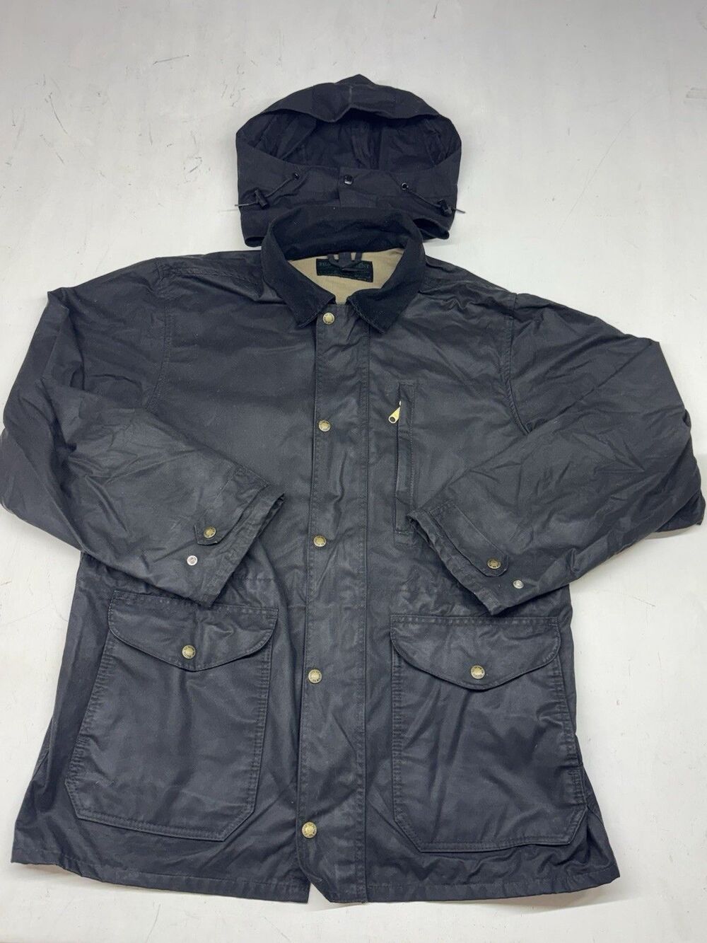 FILSON Black Label Mile Marker Wax Jacket Black + Detachable Hood Mens XL